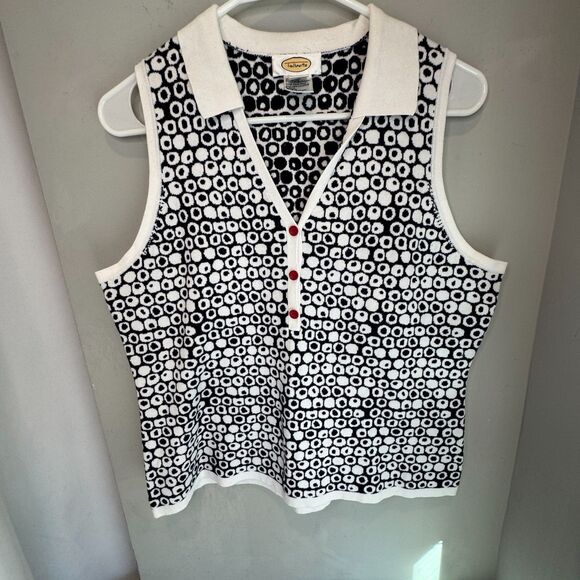Vintage Talbots Knit Sleeveless Sweater Blue & White, SZ L, Excellent Condition - Picture 1 of 7